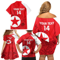 Custom North Korea Football Family Matching Off Shoulder Short Dress and Hawaiian Shirt 2024 Go Eastern Azaleas Magnolia Flowers - Wonder Print Shop