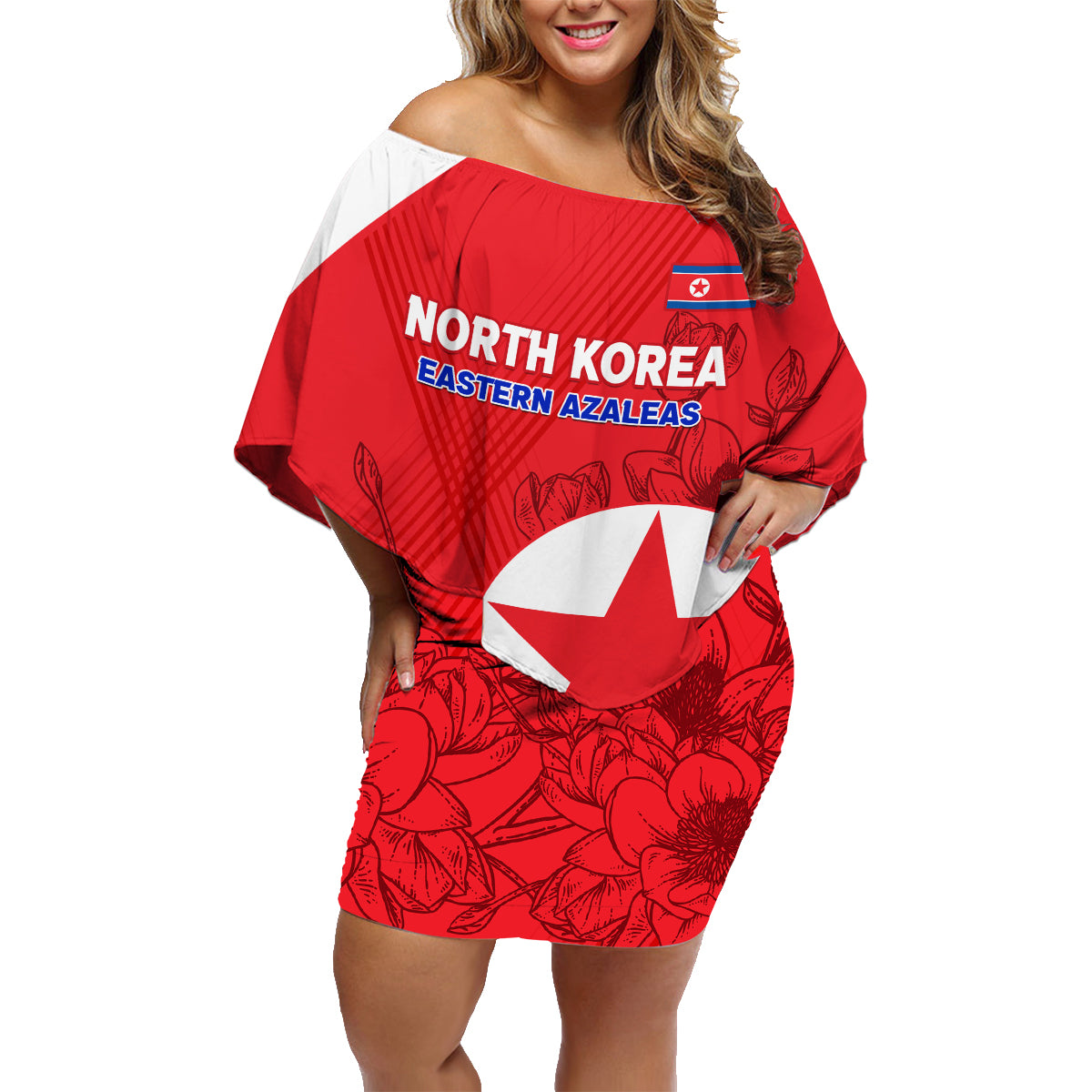Custom North Korea Football Family Matching Off Shoulder Short Dress and Hawaiian Shirt 2024 Go Eastern Azaleas Magnolia Flowers - Wonder Print Shop