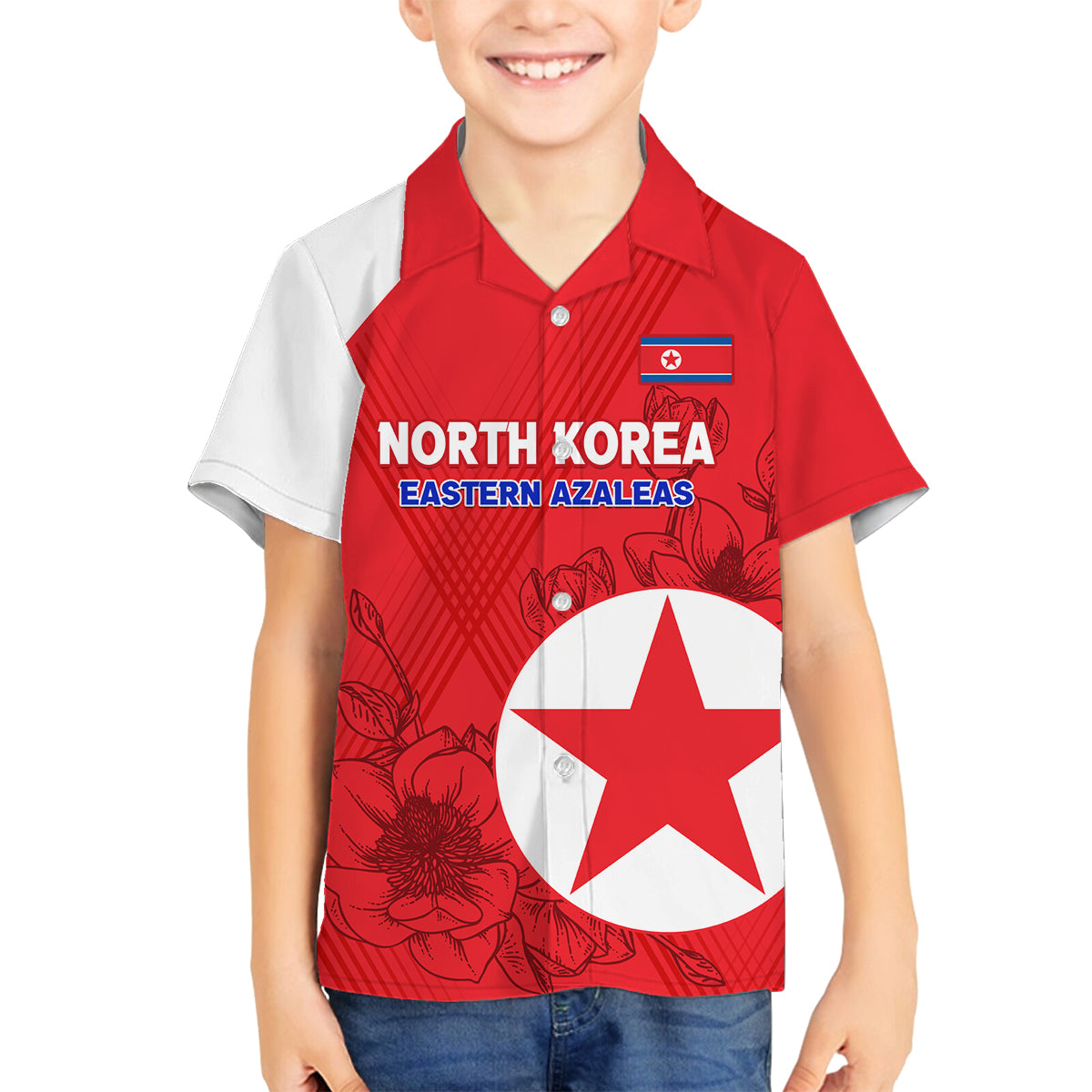 Custom North Korea Football Family Matching Off Shoulder Short Dress and Hawaiian Shirt 2024 Go Eastern Azaleas Magnolia Flowers - Wonder Print Shop