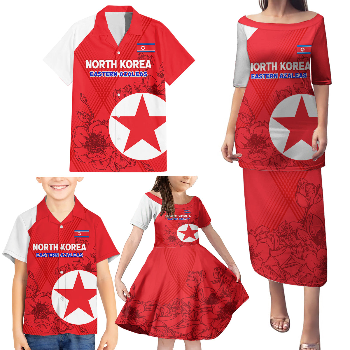 custom-north-korea-football-family-matching-puletasi-and-hawaiian-shirt-2024-go-eastern-azaleas-magnolia-flowers