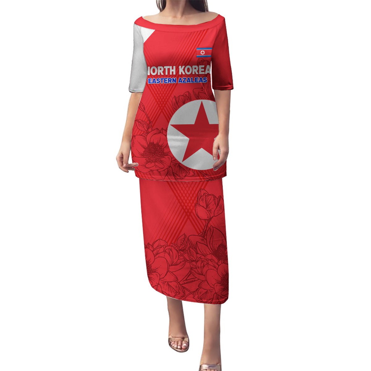Custom North Korea Football Family Matching Puletasi and Hawaiian Shirt 2024 Go Eastern Azaleas Magnolia Flowers - Wonder Print Shop