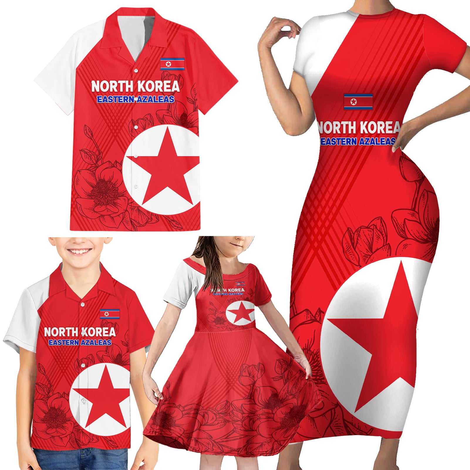 custom-north-korea-football-family-matching-short-sleeve-bodycon-dress-and-hawaiian-shirt-2024-go-eastern-azaleas-magnolia-flowers