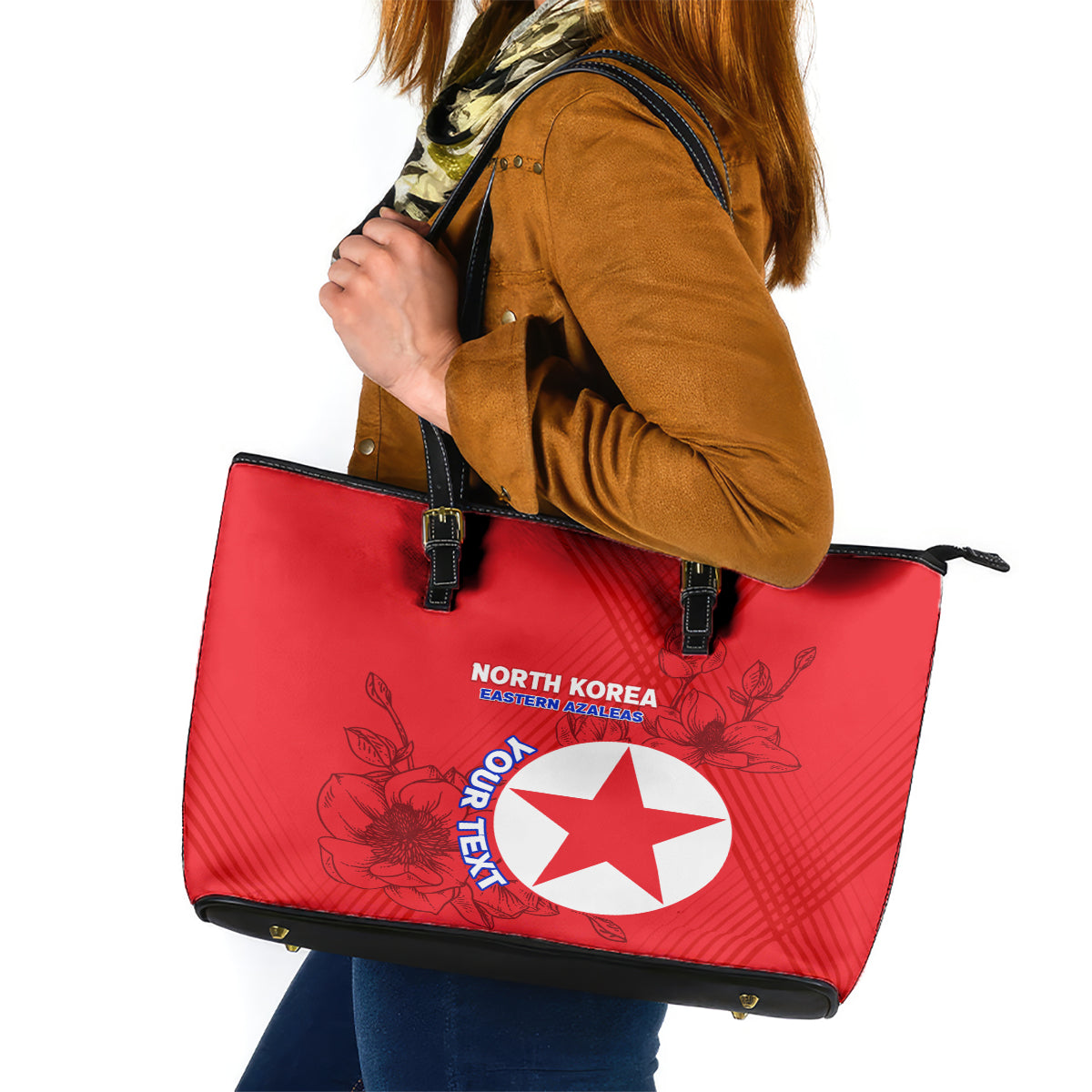 custom-north-korea-football-leather-tote-bag-2024-go-eastern-azaleas-magnolia-flowers