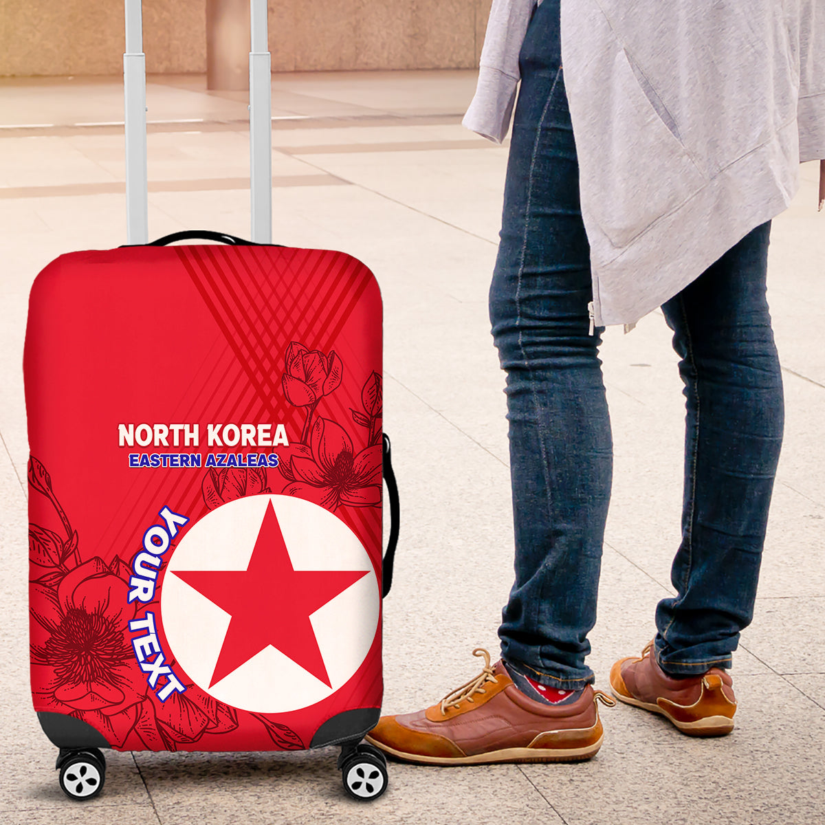 custom-north-korea-football-luggage-cover-2024-go-eastern-azaleas-magnolia-flowers