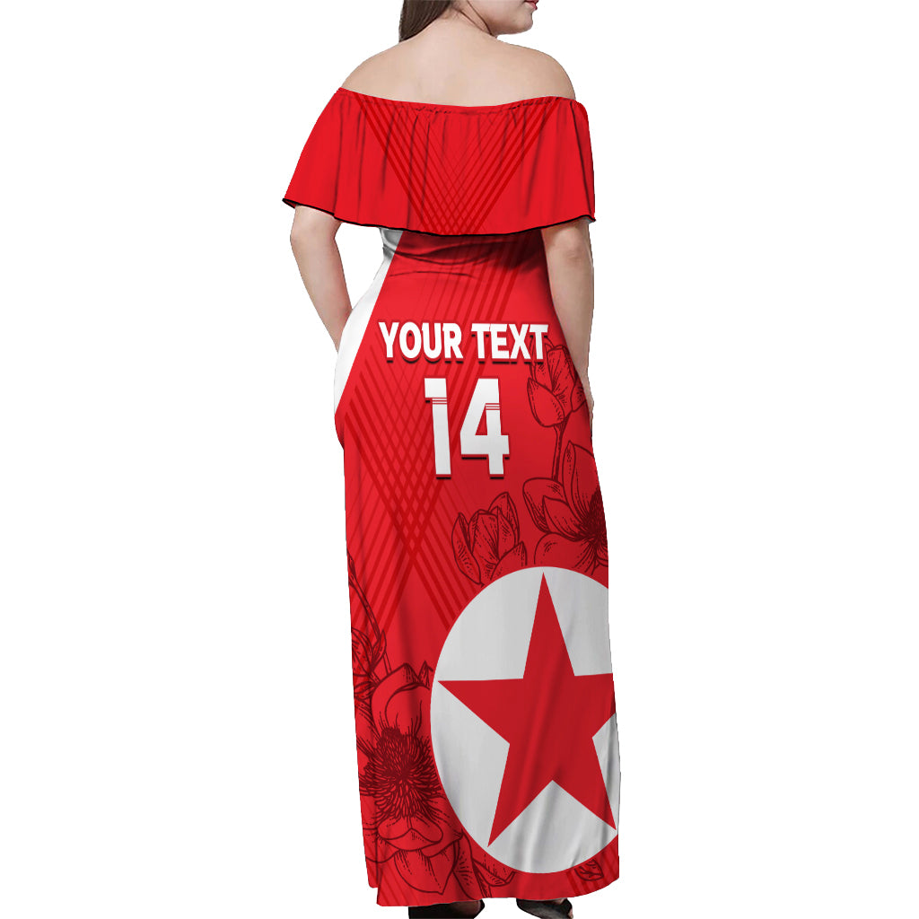 Custom North Korea Football Off Shoulder Maxi Dress 2024 Go Eastern Azaleas Magnolia Flowers - Wonder Print Shop