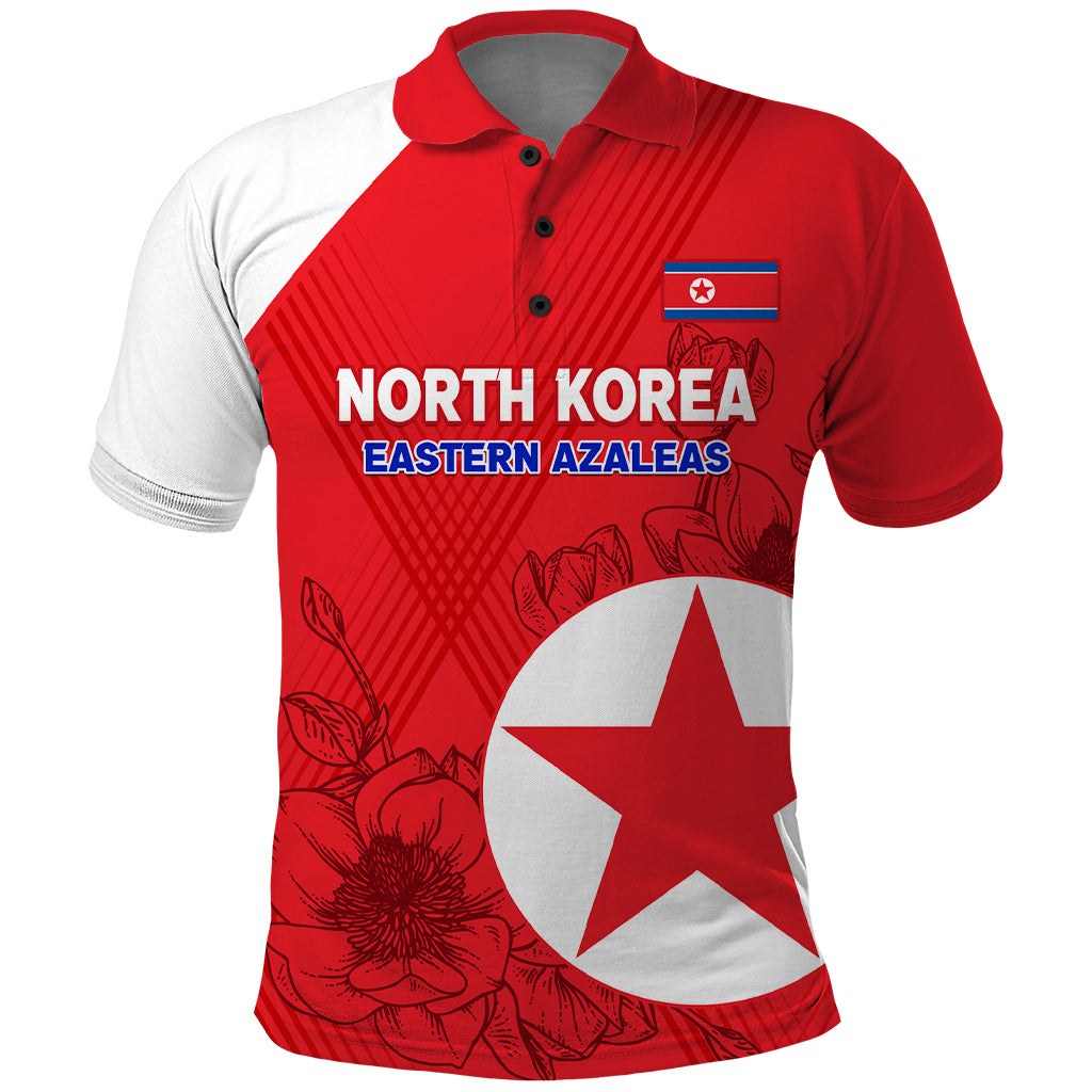 Custom North Korea Football Polo Shirt 2024 Go Eastern Azaleas Magnolia Flowers - Wonder Print Shop