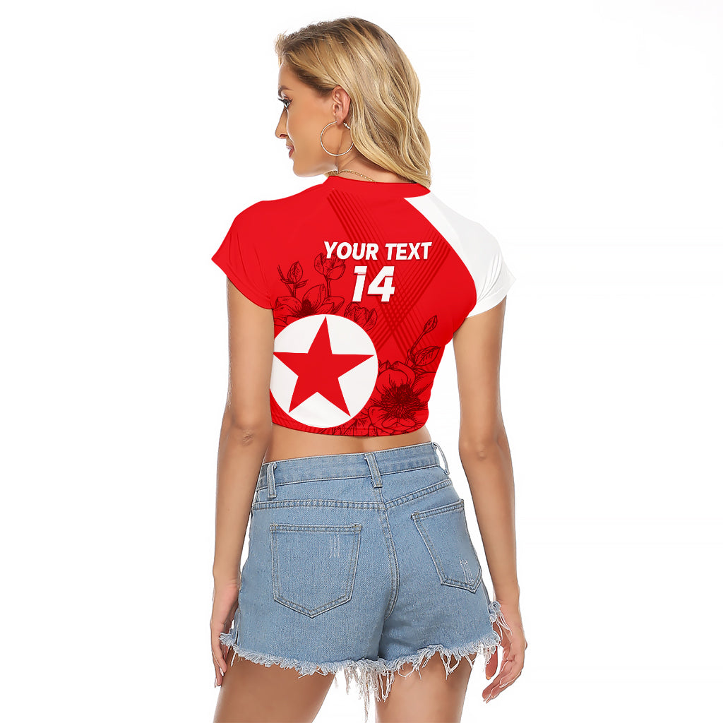 Custom North Korea Football Raglan Cropped T Shirt 2024 Go Eastern Azaleas Magnolia Flowers - Wonder Print Shop