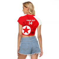 Custom North Korea Football Raglan Cropped T Shirt 2024 Go Eastern Azaleas Magnolia Flowers - Wonder Print Shop