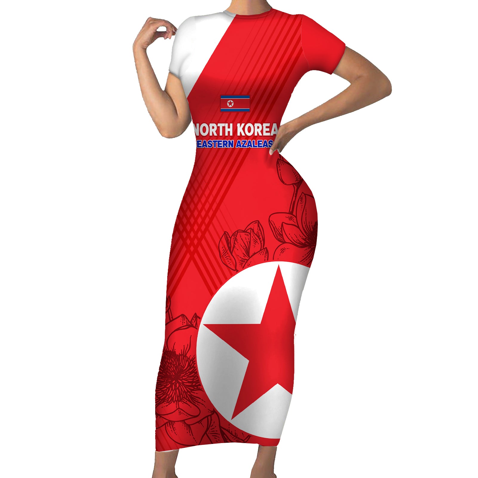 custom-north-korea-football-short-sleeve-bodycon-dress-2024-go-eastern-azaleas-magnolia-flowers