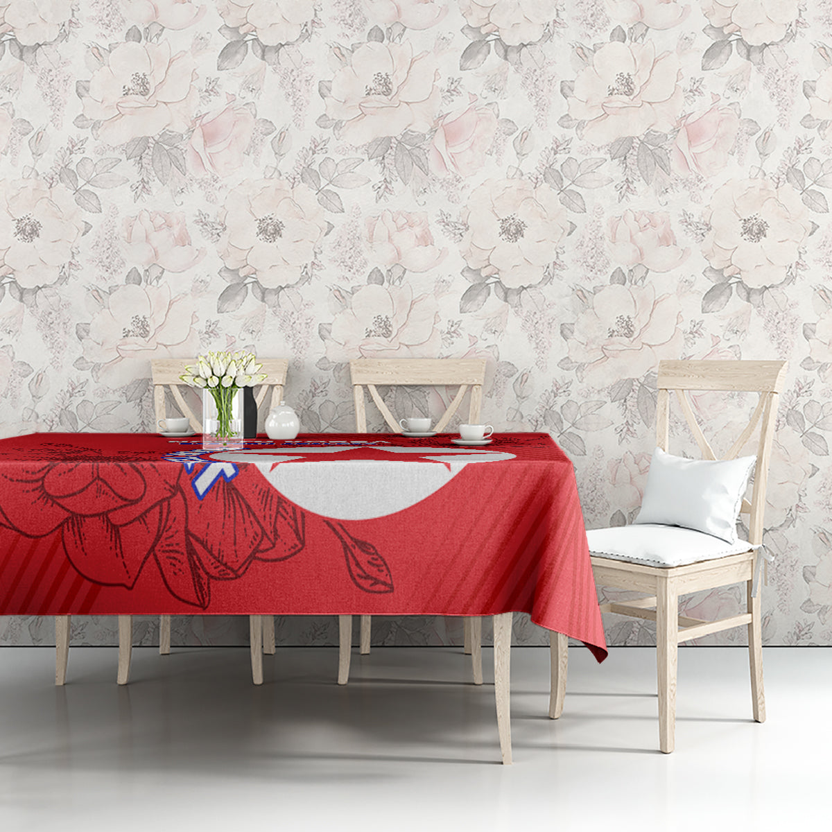 Custom North Korea Football Tablecloth 2024 Go Eastern Azaleas Magnolia Flowers - Wonder Print Shop