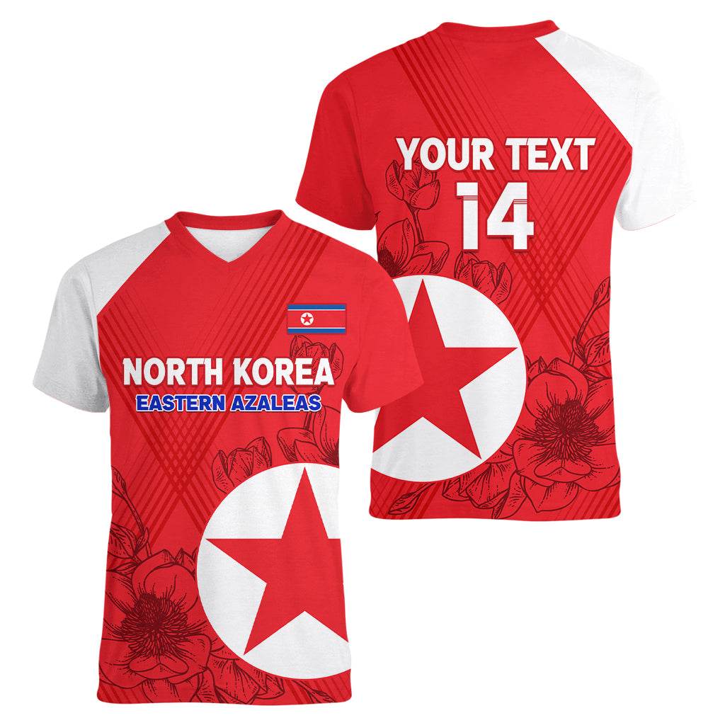 Custom North Korea Football Women V Neck T Shirt 2024 Go Eastern Azaleas Magnolia Flowers - Wonder Print Shop