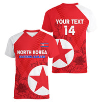 Custom North Korea Football Women V Neck T Shirt 2024 Go Eastern Azaleas Magnolia Flowers - Wonder Print Shop