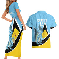 Custom Saint Lucia Cricket Couples Matching Short Sleeve Bodycon Dress and Hawaiian Shirt Go Champions - National Color