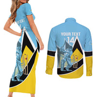 Custom Saint Lucia Cricket Couples Matching Short Sleeve Bodycon Dress and Long Sleeve Button Shirt Go Champions - National Color