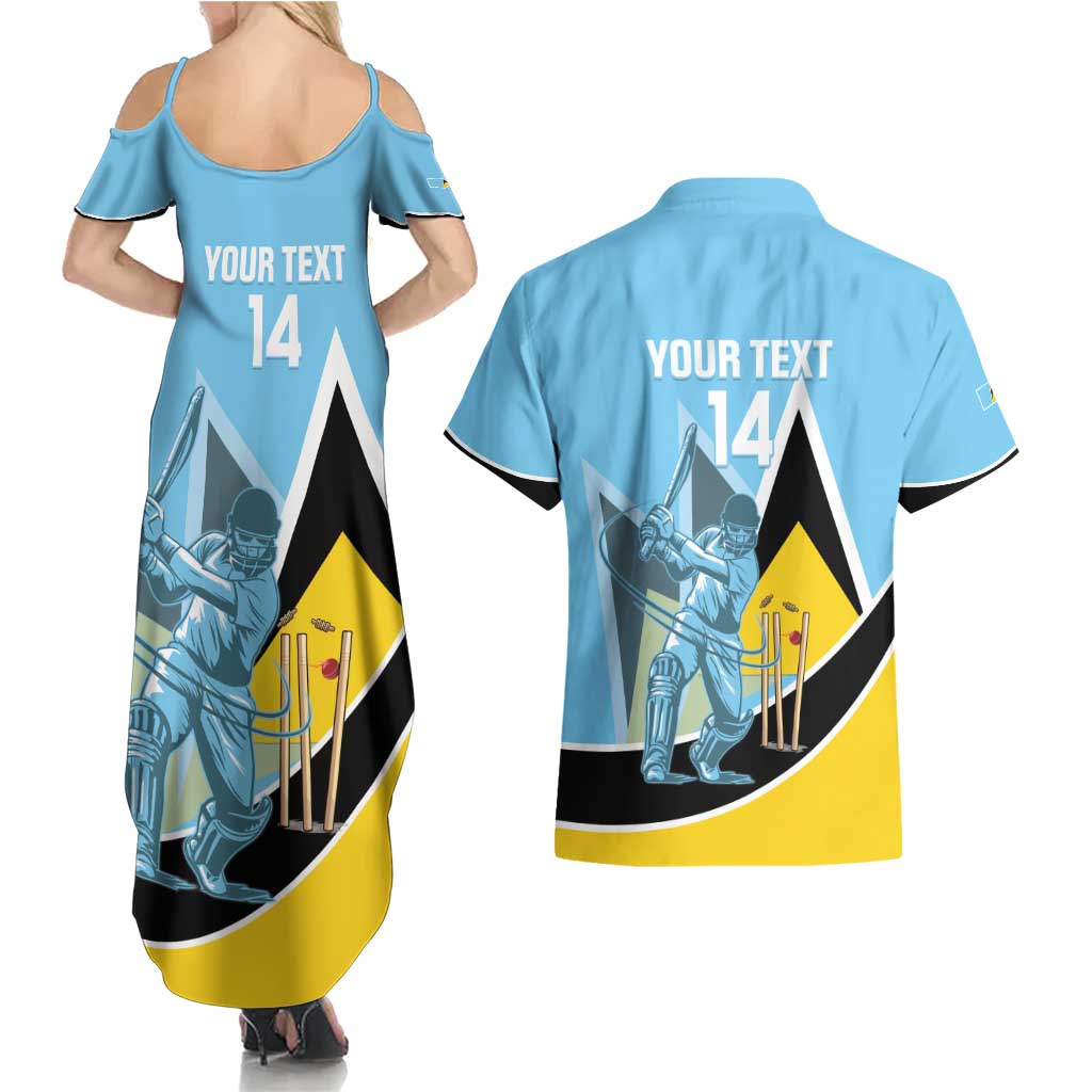 Custom Saint Lucia Cricket Couples Matching Summer Maxi Dress and Hawaiian Shirt Go Champions - National Color