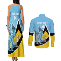 Custom Saint Lucia Cricket Couples Matching Tank Maxi Dress and Long Sleeve Button Shirt Go Champions - National Color