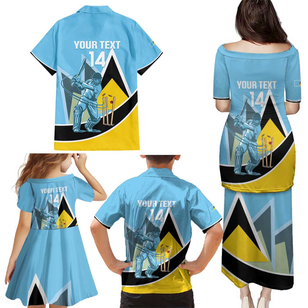 Custom Saint Lucia Cricket Family Matching Puletasi and Hawaiian Shirt Go Champions - National Color