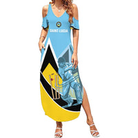 Custom Saint Lucia Cricket Family Matching Summer Maxi Dress and Hawaiian Shirt Go Champions - National Color - Wonder Print Shop