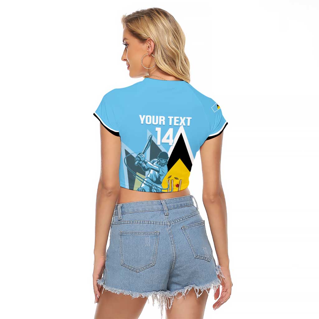Custom Saint Lucia Cricket Raglan Cropped T Shirt Go Champions - National Color - Wonder Print Shop