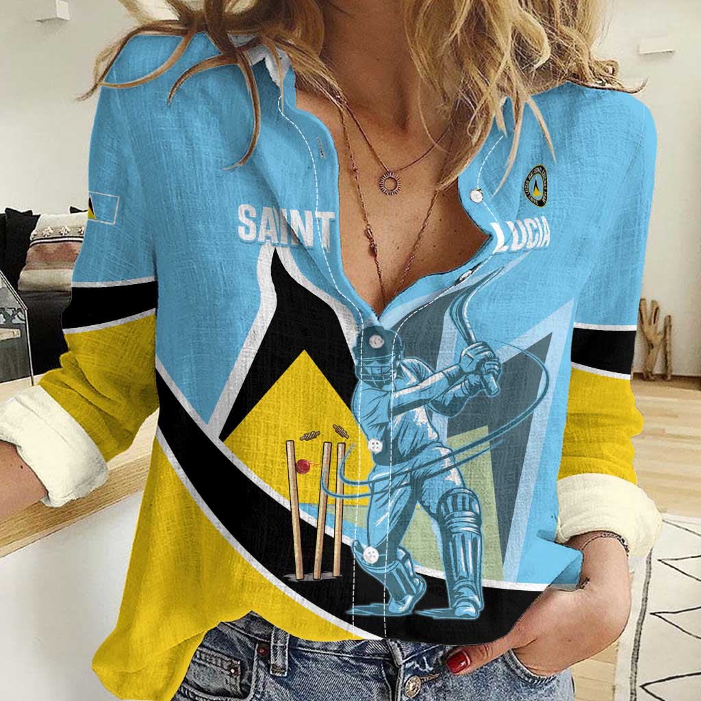Custom Saint Lucia Cricket Women Casual Shirt Go Champions - National Color - Wonder Print Shop