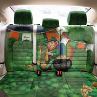 Happy Saint Patrick's Day Back Car Seat Cover Leprechaun With Irish Harp - Shamrock Pattern - Wonder Print Shop
