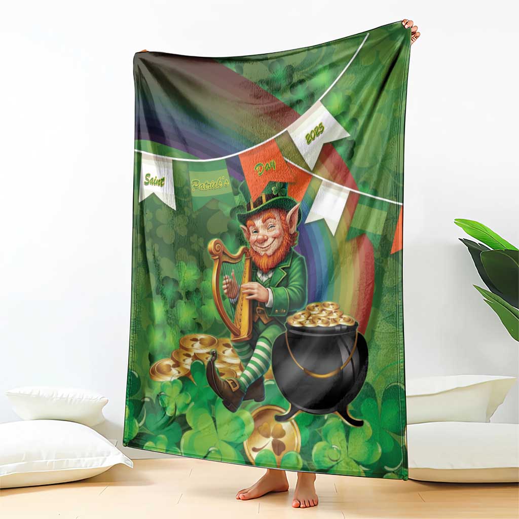Happy Saint Patrick's Day Blanket Leprechaun With Irish Harp - Shamrock Pattern