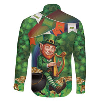 Happy Saint Patrick's Day Family Matching Off The Shoulder Long Sleeve Dress and Hawaiian Shirt Leprechaun With Irish Harp - Shamrock Pattern