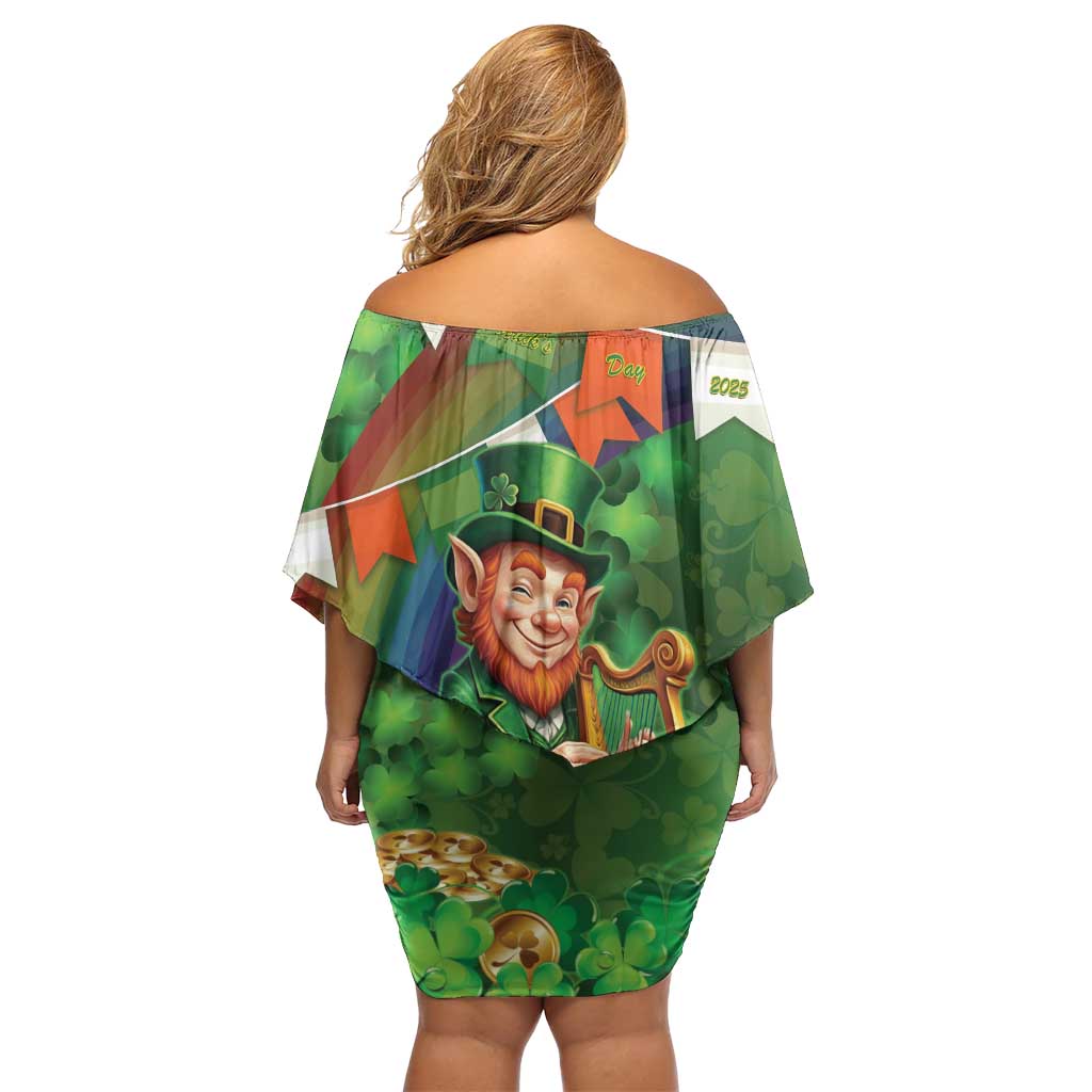 Happy Saint Patrick's Day Family Matching Off Shoulder Short Dress and Hawaiian Shirt Leprechaun With Irish Harp - Shamrock Pattern - Wonder Print Shop