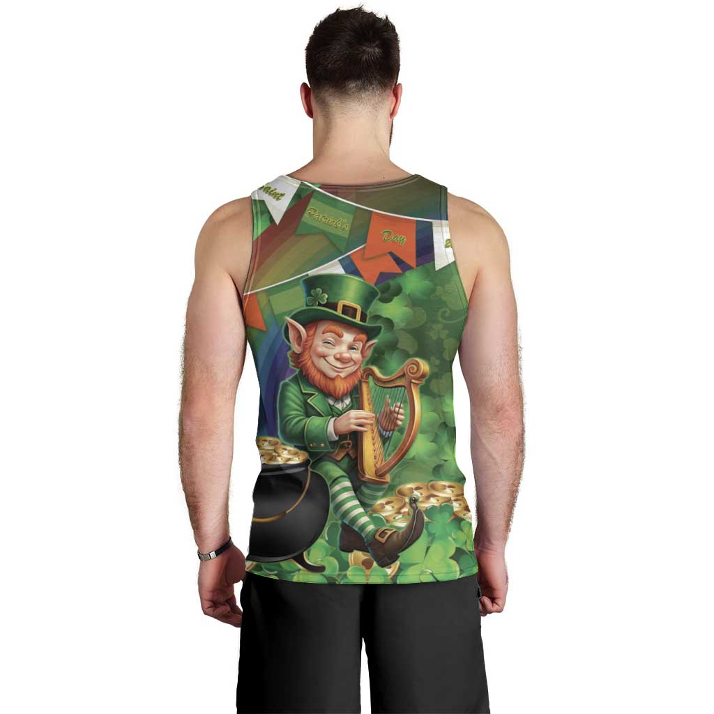 Happy Saint Patrick's Day Men Tank Top Leprechaun With Irish Harp - Shamrock Pattern - Wonder Print Shop