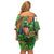 Happy Saint Patrick's Day Off Shoulder Short Dress Leprechaun With Irish Harp - Shamrock Pattern - Wonder Print Shop