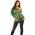 Happy Saint Patrick's Day Off Shoulder Sweater Leprechaun With Irish Harp - Shamrock Pattern - Wonder Print Shop