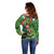 Happy Saint Patrick's Day Off Shoulder Sweater Leprechaun With Irish Harp - Shamrock Pattern - Wonder Print Shop