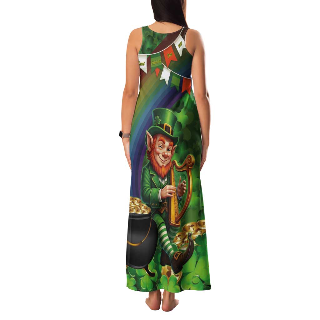 Happy Saint Patrick's Day Tank Maxi Dress Leprechaun With Irish Harp - Shamrock Pattern - Wonder Print Shop