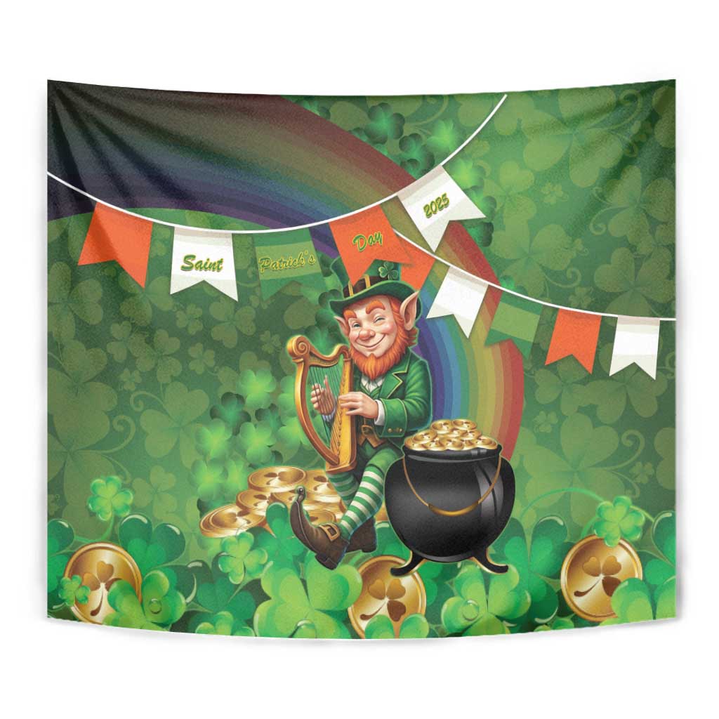 Happy Saint Patrick's Day Tapestry Leprechaun With Irish Harp - Shamrock Pattern - Wonder Print Shop
