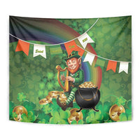 Happy Saint Patrick's Day Tapestry Leprechaun With Irish Harp - Shamrock Pattern - Wonder Print Shop