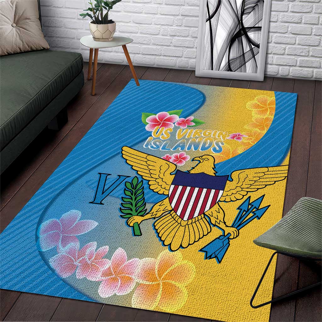 US Virgin Islands Area Rug Coat of Arms Plumeria Curve Style - Wonder Print Shop