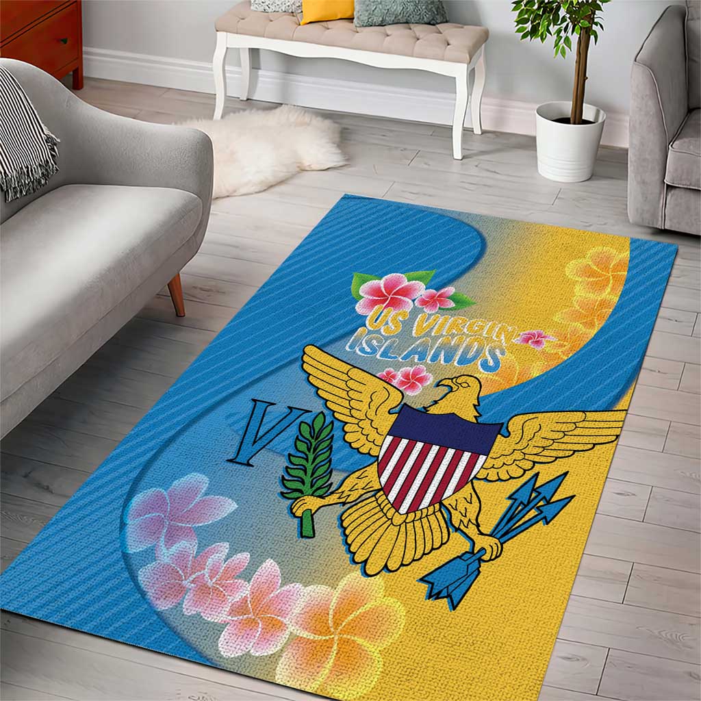 US Virgin Islands Area Rug Coat of Arms Plumeria Curve Style - Wonder Print Shop