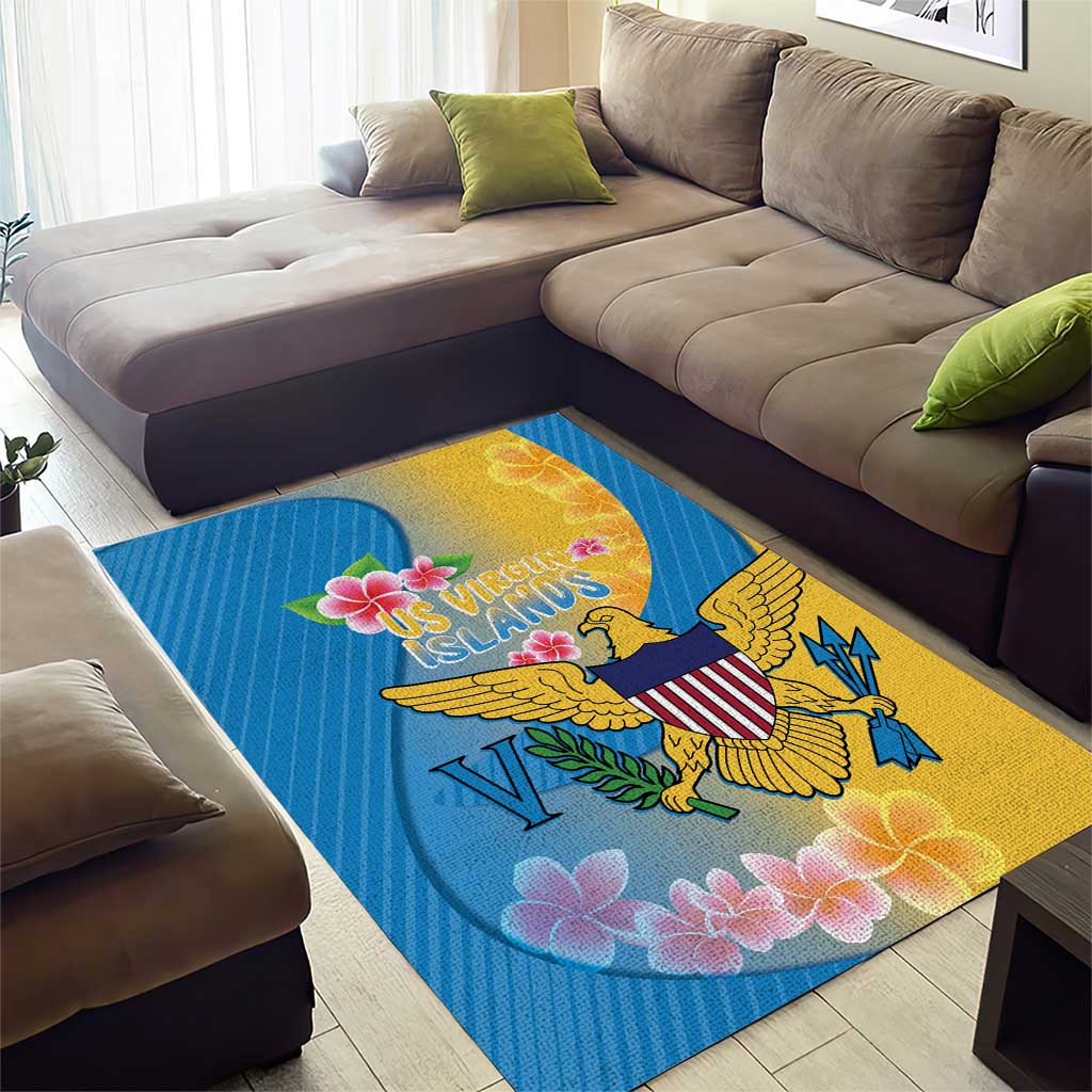 US Virgin Islands Area Rug Coat of Arms Plumeria Curve Style - Wonder Print Shop