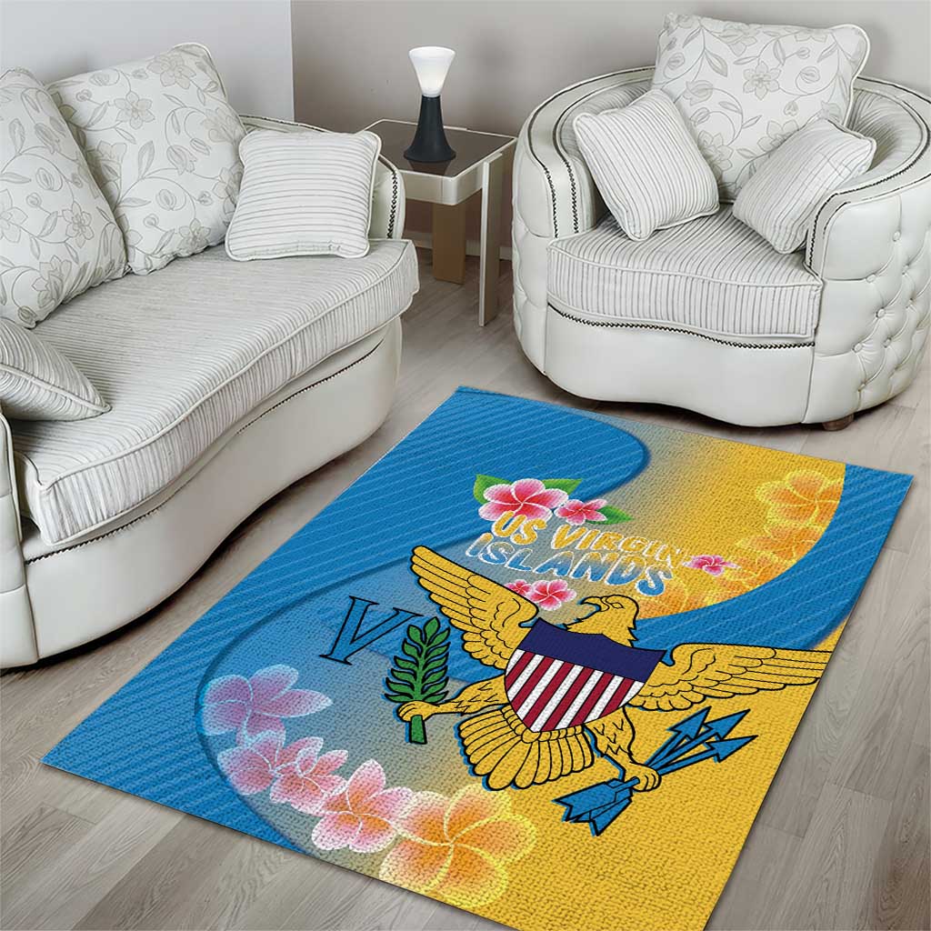 US Virgin Islands Area Rug Coat of Arms Plumeria Curve Style - Wonder Print Shop