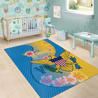 US Virgin Islands Area Rug Coat of Arms Plumeria Curve Style - Wonder Print Shop
