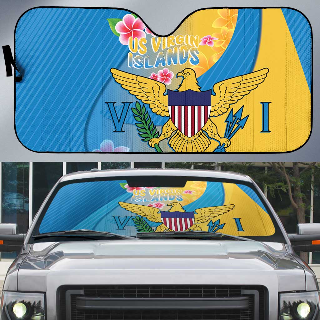 US Virgin Islands Auto Sun Shade Coat of Arms Plumeria Curve Style - Wonder Print Shop