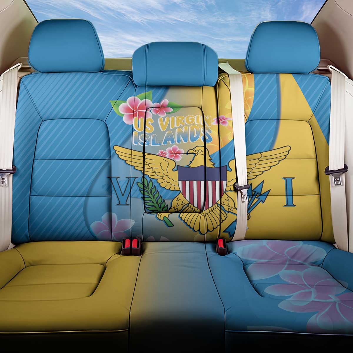 US Virgin Islands Back Car Seat Cover Coat of Arms Plumeria Curve Style - Wonder Print Shop