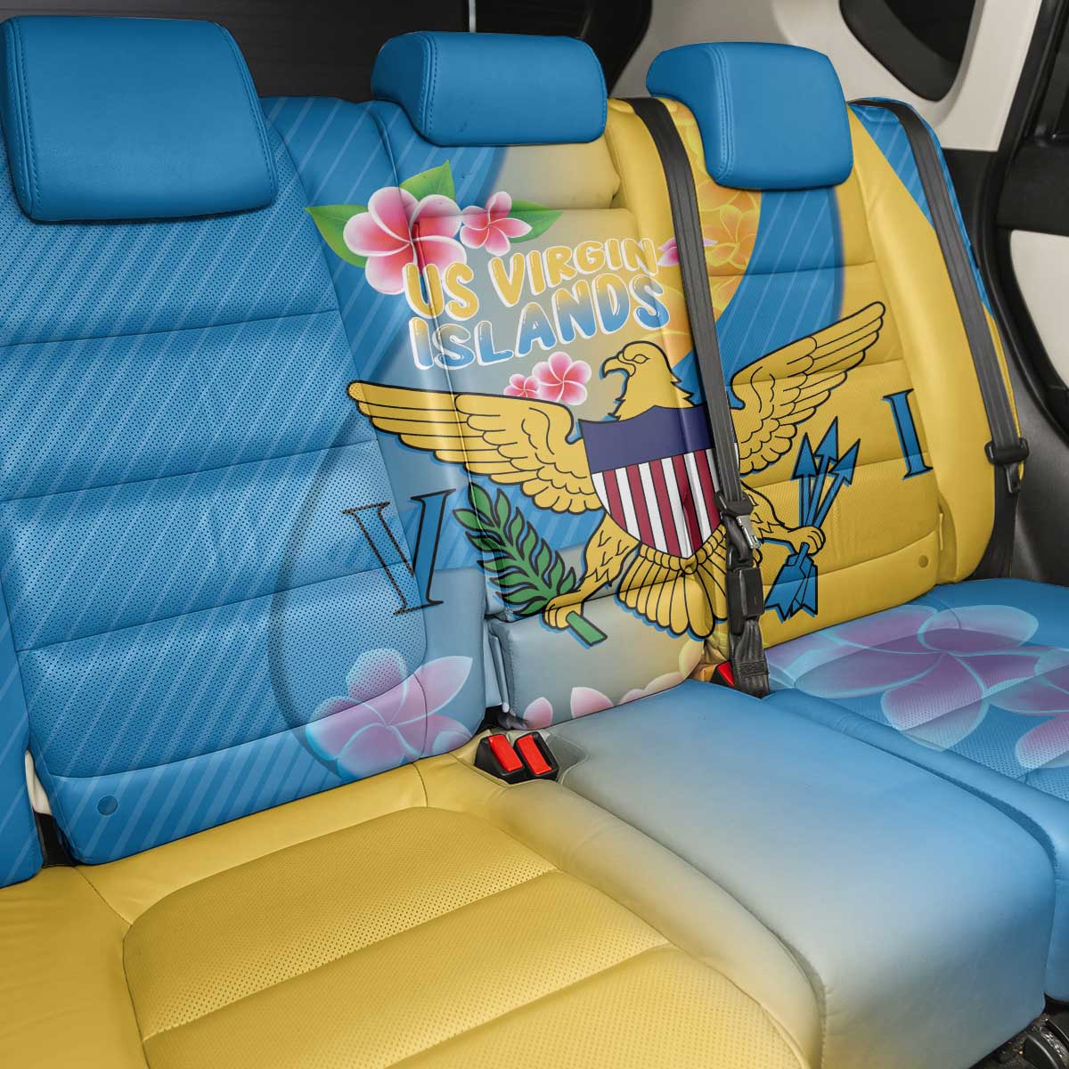 US Virgin Islands Back Car Seat Cover Coat of Arms Plumeria Curve Style - Wonder Print Shop