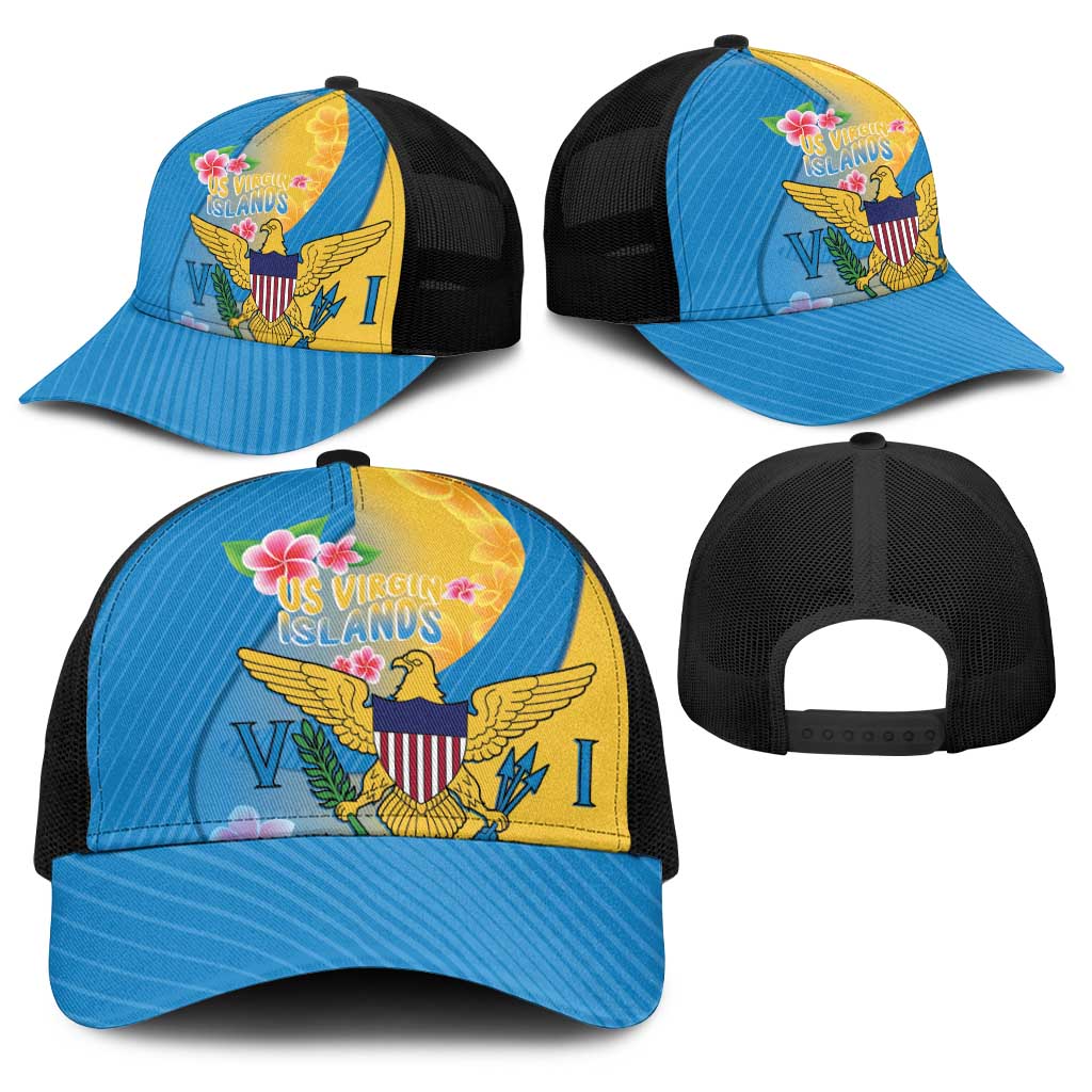 US Virgin Islands Baseball Net Cap Coat of Arms Plumeria Curve Style - Wonder Print Shop