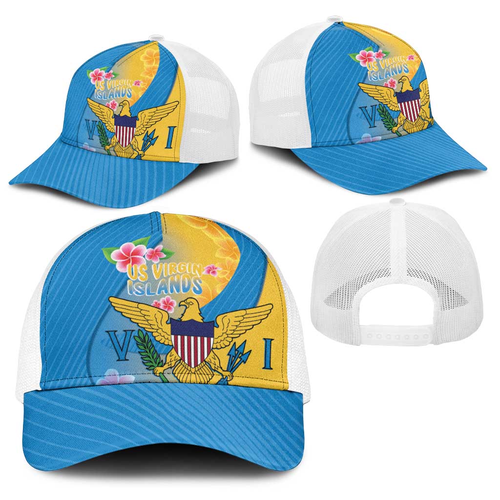 US Virgin Islands Baseball Net Cap Coat of Arms Plumeria Curve Style - Wonder Print Shop