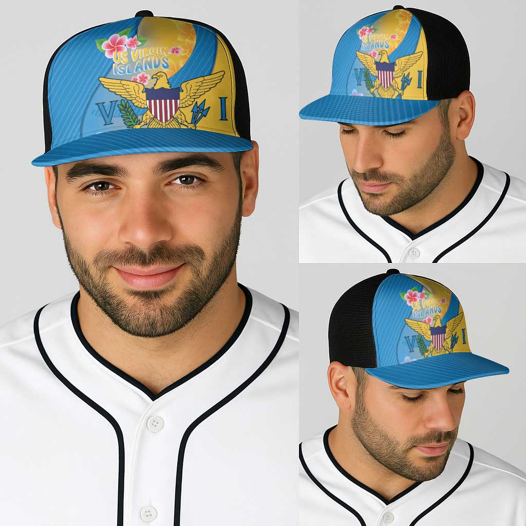 US Virgin Islands Baseball Net Cap Coat of Arms Plumeria Curve Style - Wonder Print Shop