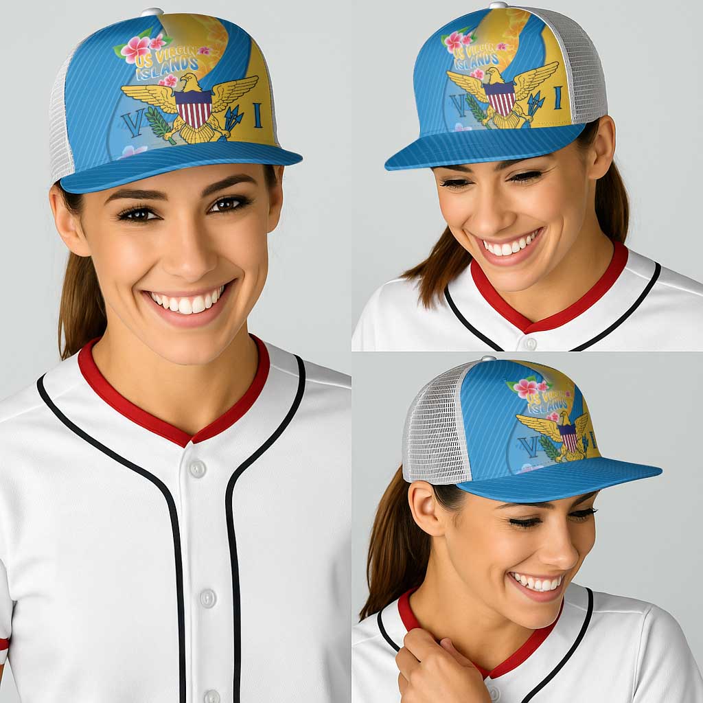 US Virgin Islands Baseball Net Cap Coat of Arms Plumeria Curve Style - Wonder Print Shop