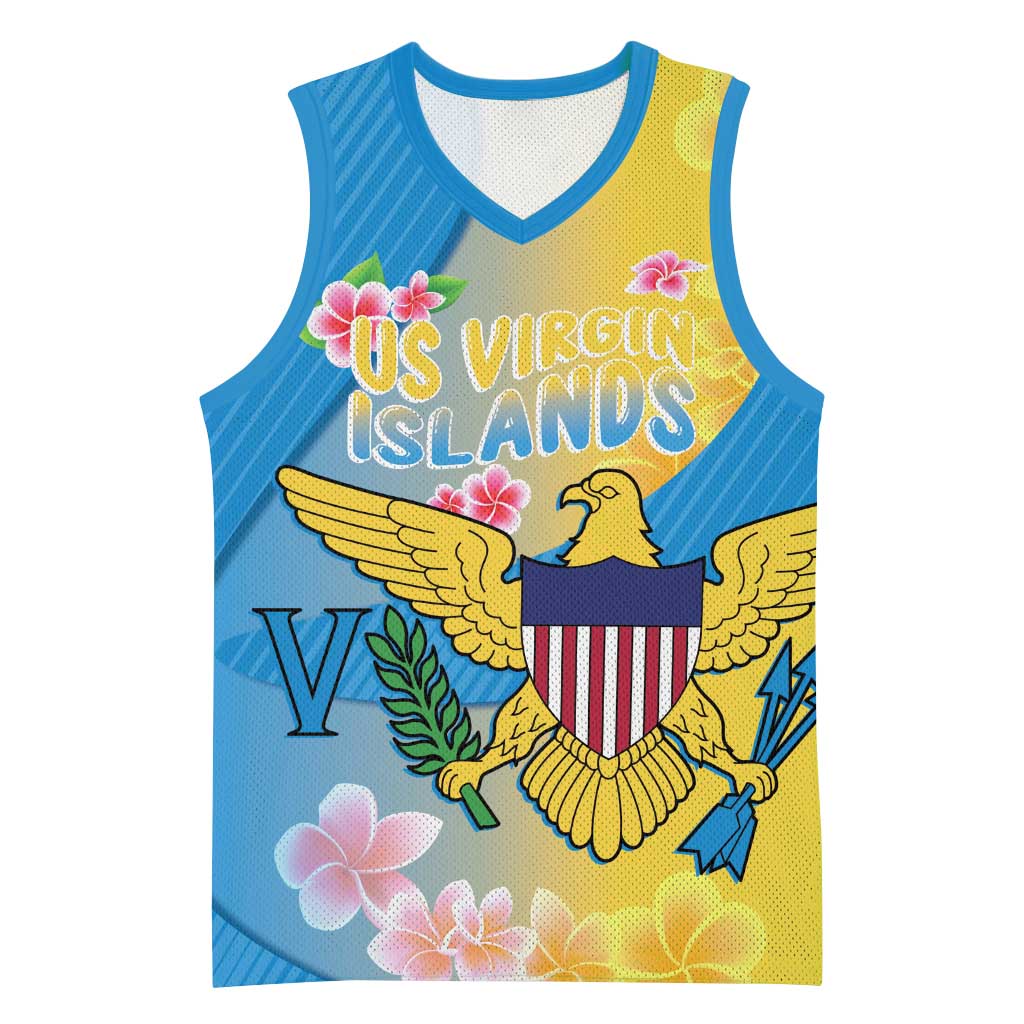 US Virgin Islands Basketball Jersey Coat of Arms Plumeria Curve Style - Wonder Print Shop