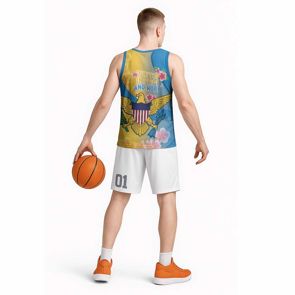 US Virgin Islands Basketball Jersey Coat of Arms Plumeria Curve Style - Wonder Print Shop