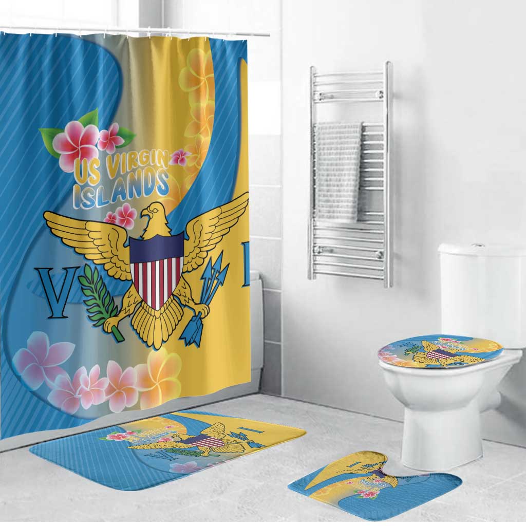 US Virgin Islands Bathroom Set Coat of Arms Plumeria Curve Style - Wonder Print Shop